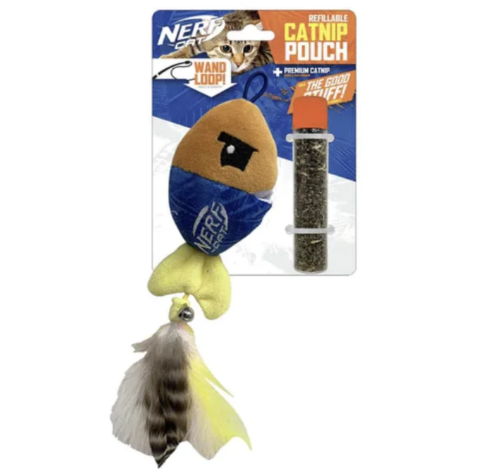 Pet ProductsNerf Cat Toy - Plush Fish with Catnip Pouch & Bell