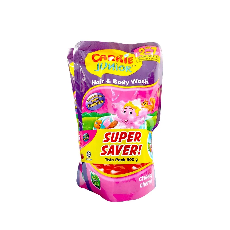 - Dog disposable foam shower gelCarrie Junior Hair Body Cheeky Cherry Twin Refill 500g