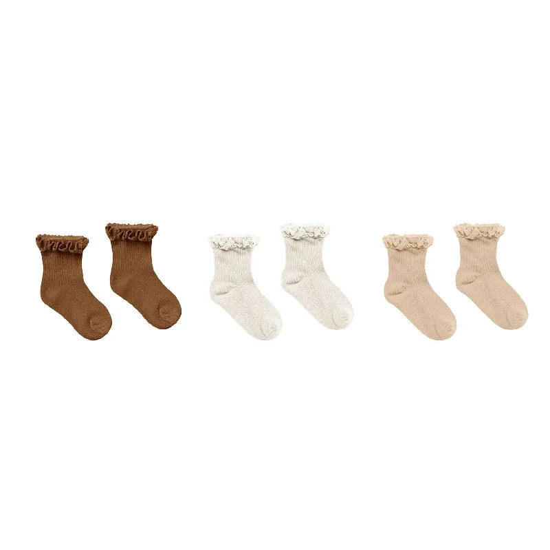 - Car dog seat beltRylee and Cru  Chocolate, Natural, Shell Ruffle Socks, 3 Pack