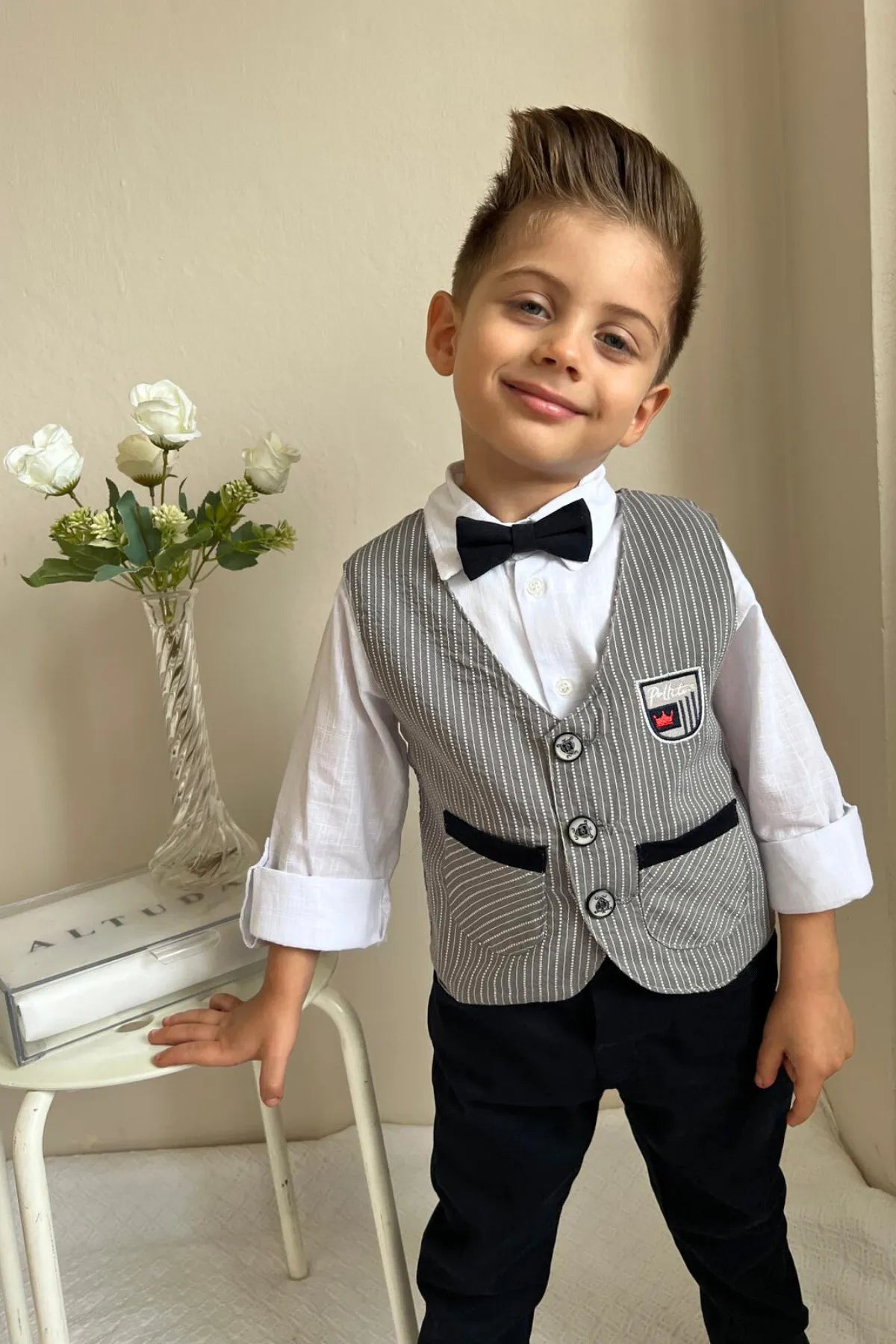 - Custom pet birthday cakePollito Boy's Striped Gray Navy Blue Two Pocket Vest 4-Piece Suit