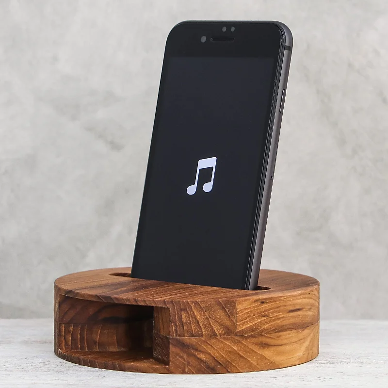 Pet ProductsModern Sound Round Teak Wood Phone Speaker from Thailand