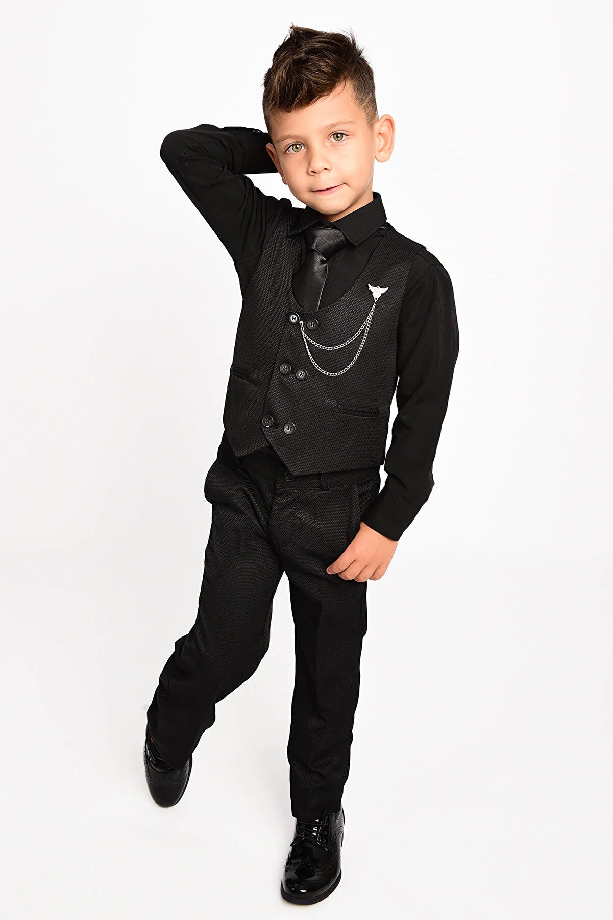 - Pet vitamin complex nutrition tabletsEntel Boy's Black Chain Tie Tuxedo Suit