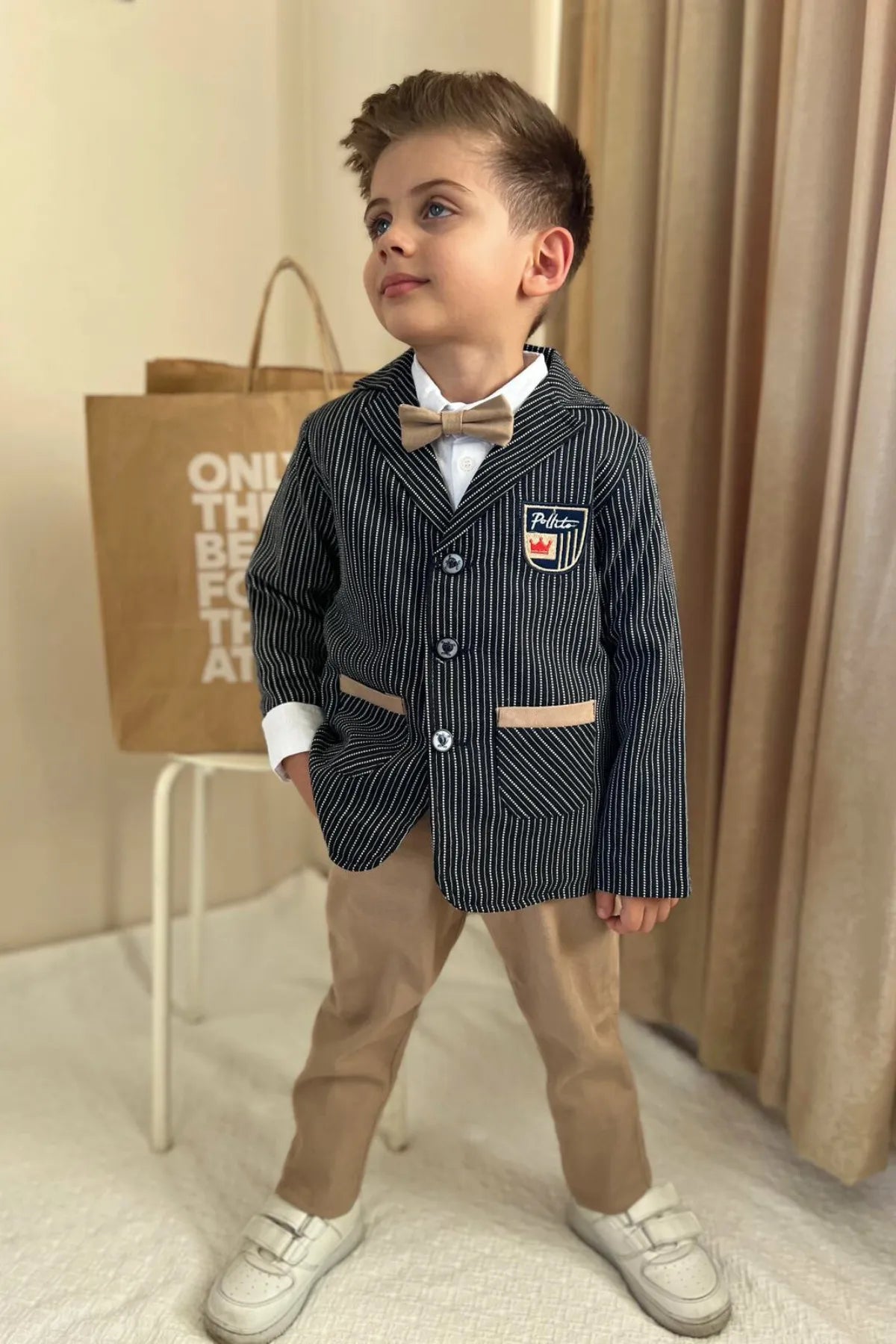 - Natural latex pet mattressPollito Boy's Dark Navy Blue Beige Striped Two Pocket Jacket 4-Piece Suit