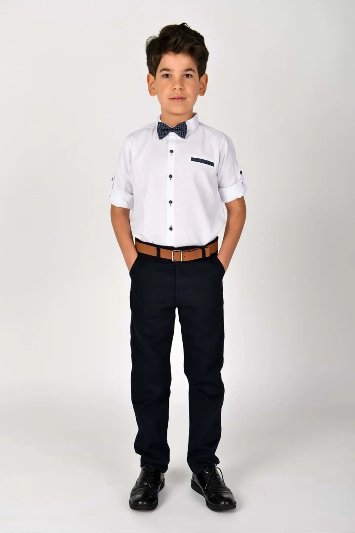 ---Mnk Boy's White Oxford Shirt 4 Pieces Suit