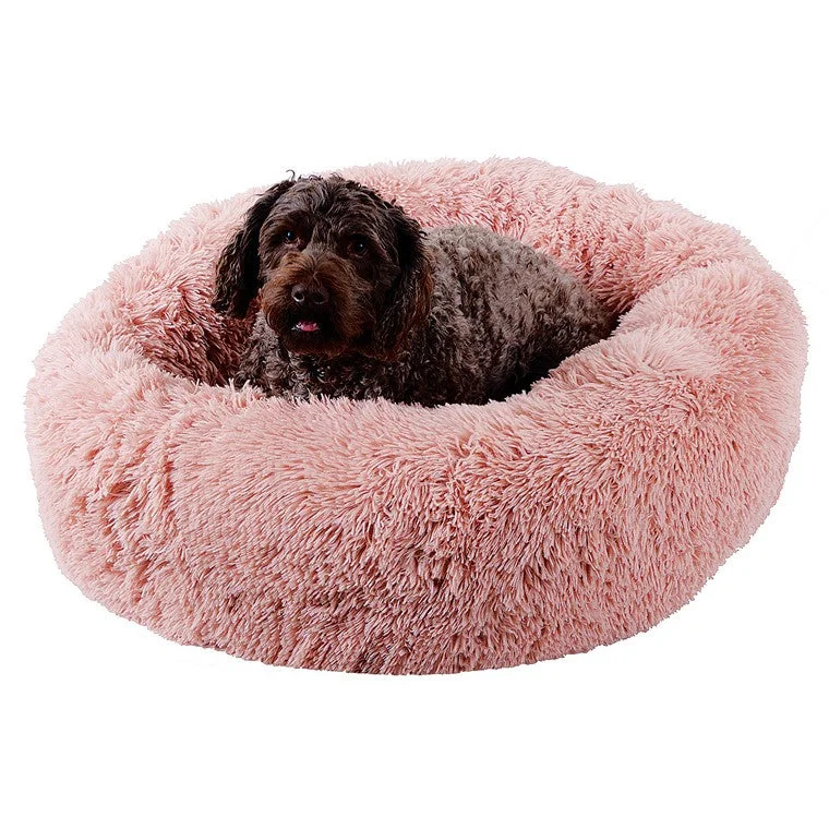 - Parrot climbing and standing wooden frameLarge Soothing Plush Donut Dog Bed, Blush