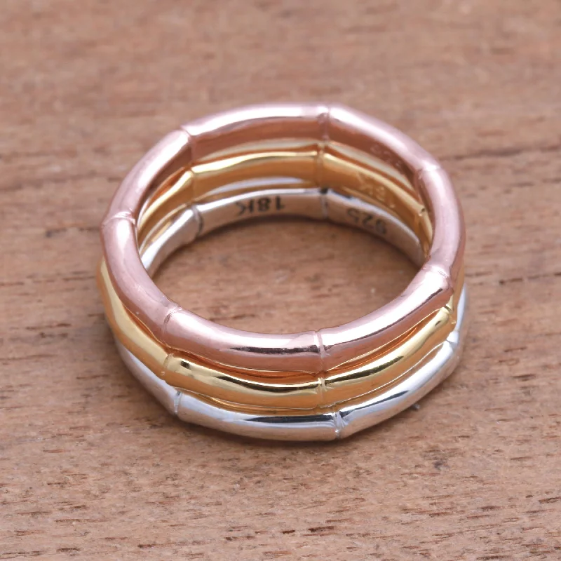 - Air box TSA certified check-inBamboo Trio 3 Bamboo Motif Rings in Silver, Gold and Rose Gold