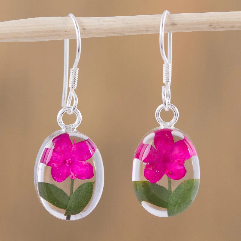 - Air box TSA certified check-inFreshness of Nature Pink Natural Flower Dangle Earrings from Mexico