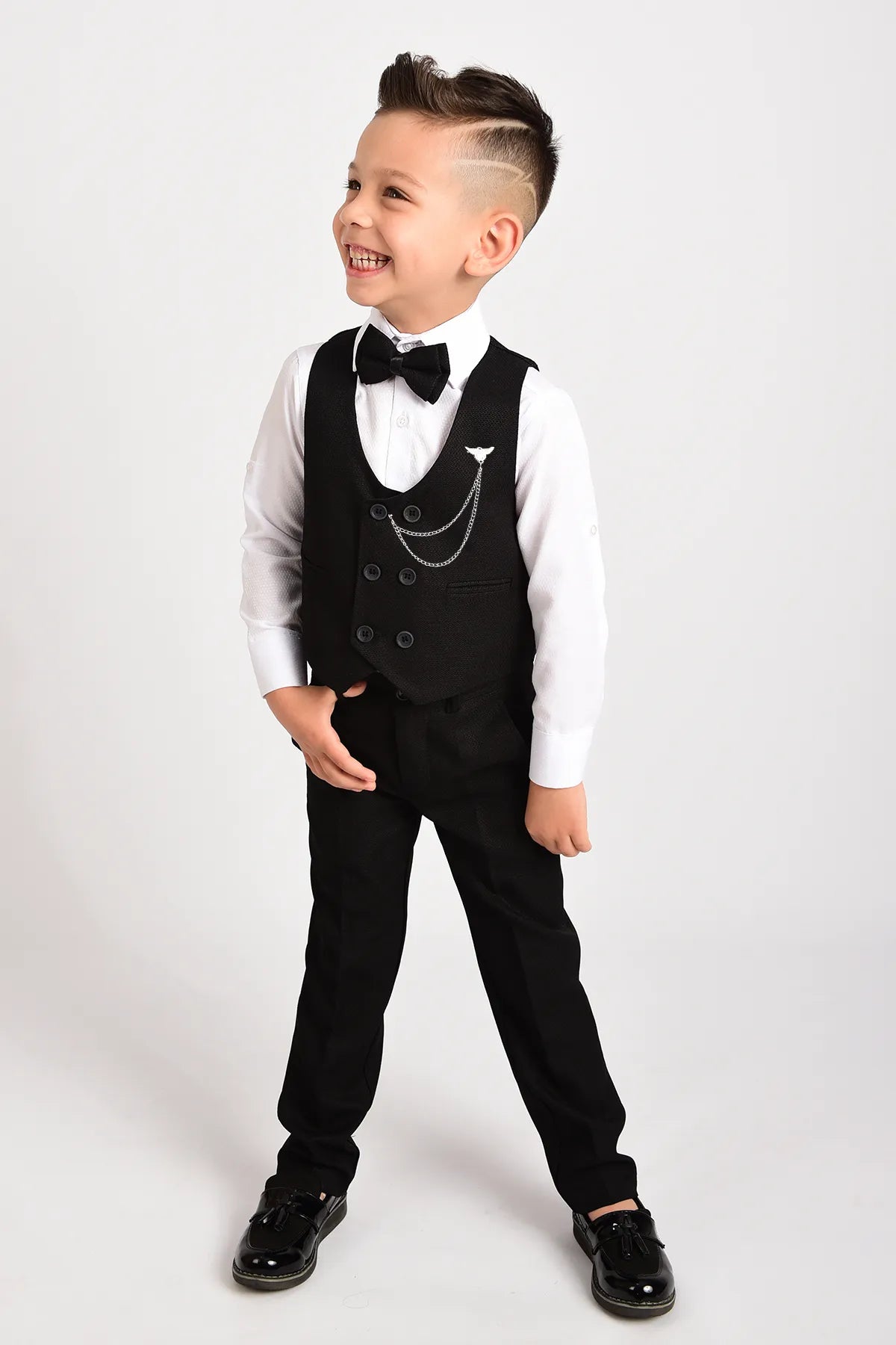 - Pet tear stain cleaning wipesEntel Boy's Black Chain Tuxedo Vest and Bow Tie Suit