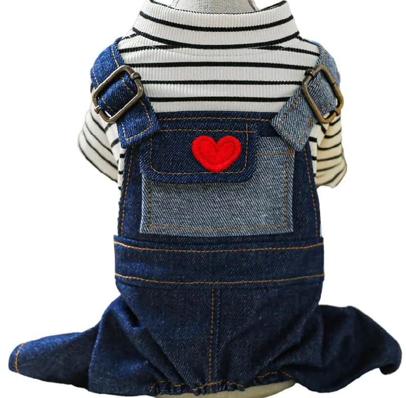 Pet birthday party clothesKUTKUT Small Dog Outfits Denim Dogs Overalls Classic Stripe Shirts Bib Pants for Cats Cool Dog Clothes Doggie Jean Jumpsuit Onesie Puppy T-Shirt Apparel with Pocket.