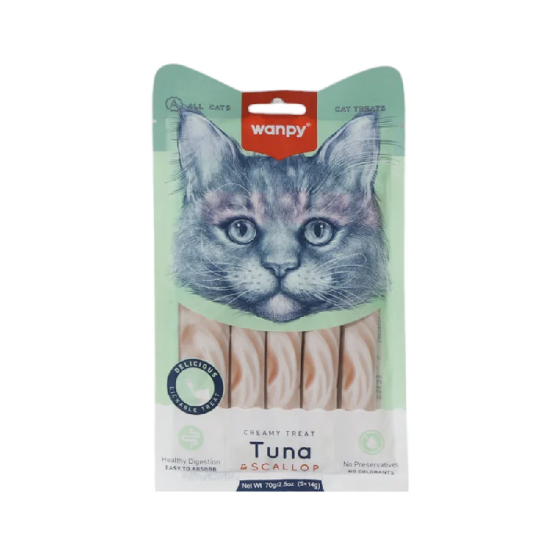    - Fish-based cat food  WANPY ADULT CAT CREAMY LICKABLE TREAT TUNA & SCALLOP POUCH 7