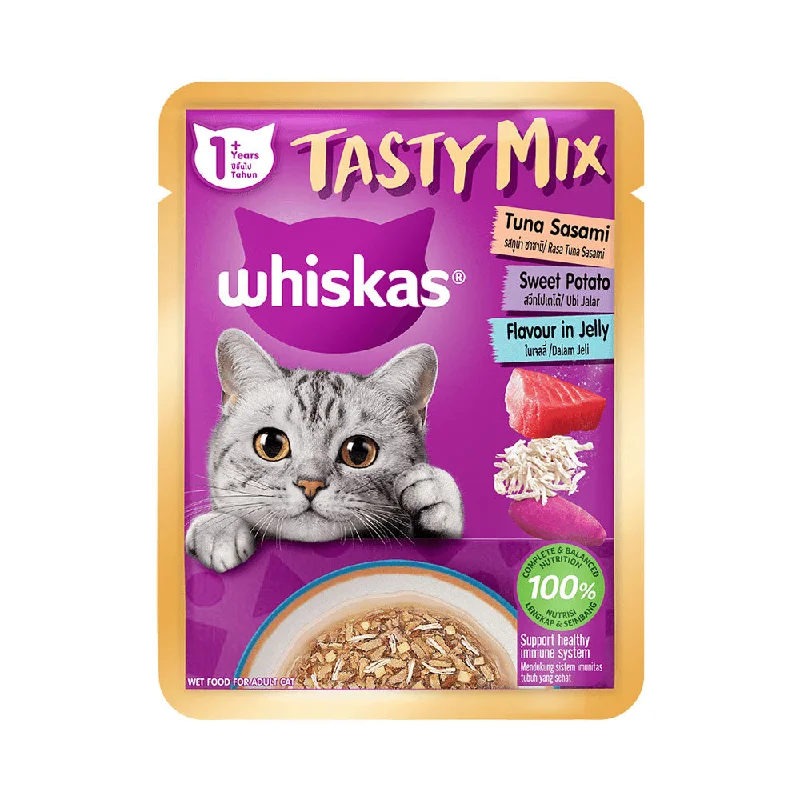    - Affordable cat food with good quality  WHISKAS CAT FOOD TASTY MIX TUNA SASAMI & SWEET POTATO 70G