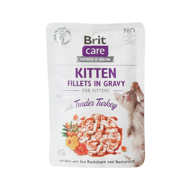  . **Brand-Related**  BRIT CARE CAT FOOD KITEEN FILLETS IN GRAVY TENDER TURKEY 85